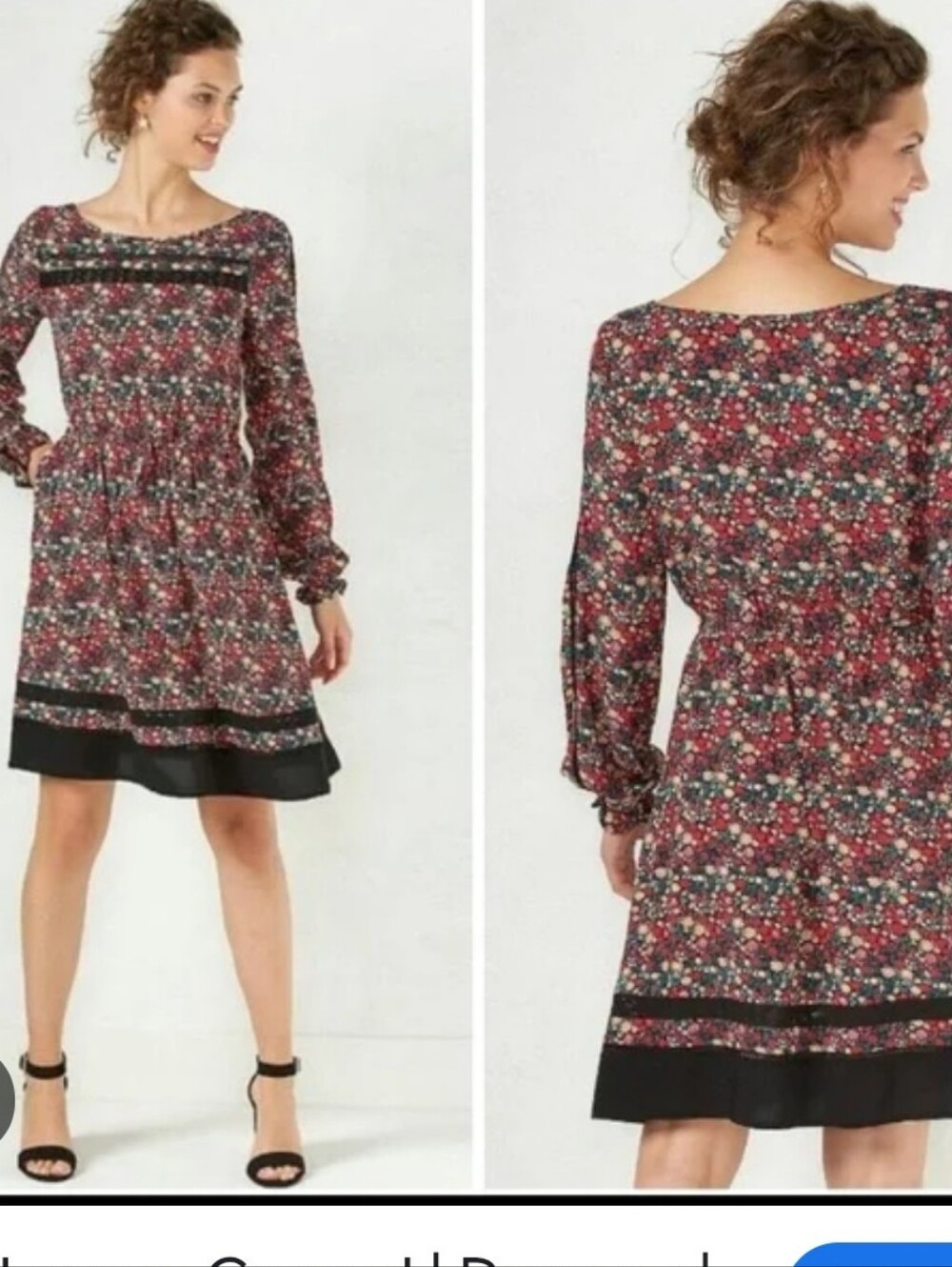 LC Lauren Conrad Red Floral Long-Sleeve A-Line Dress Medium